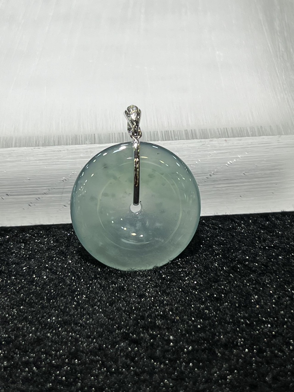 icy translucent bluish green safety knot jadeite pendant - Image 2