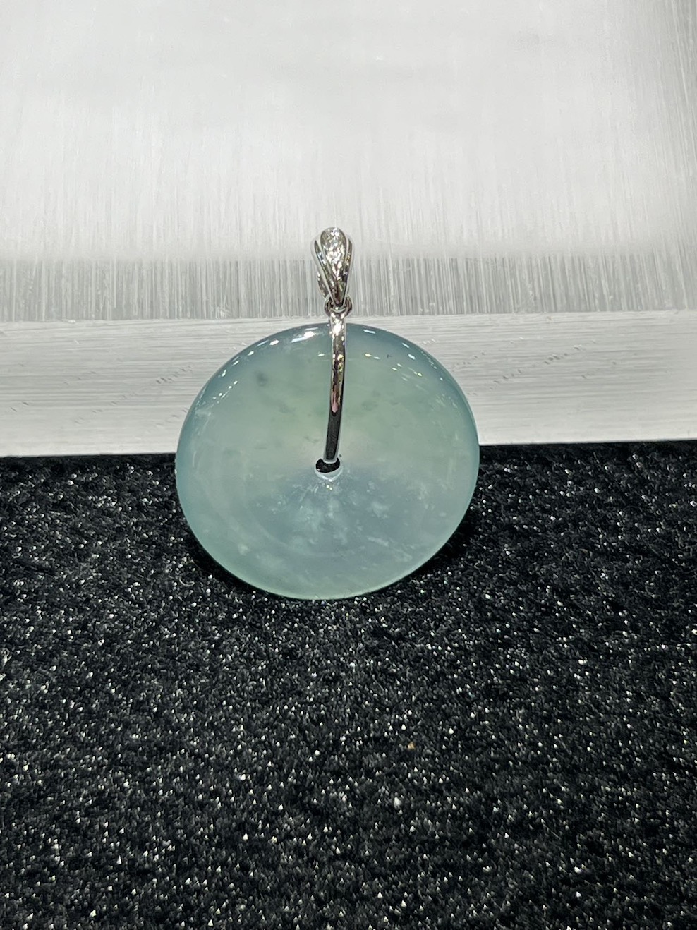 icy translucent bluish green safety knot jadeite pendant - Image 3