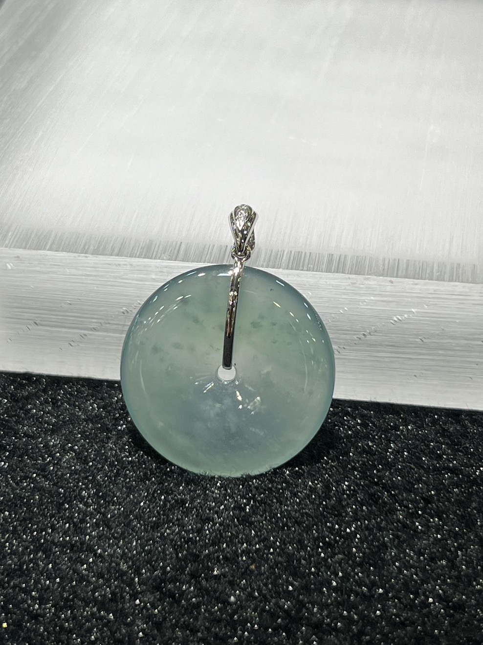 icy translucent bluish green safety knot jadeite pendant - Image 4