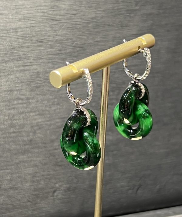 icy translucent vibrant old pit green double hoop jadeite earring[SOLD OUT] - Image 5