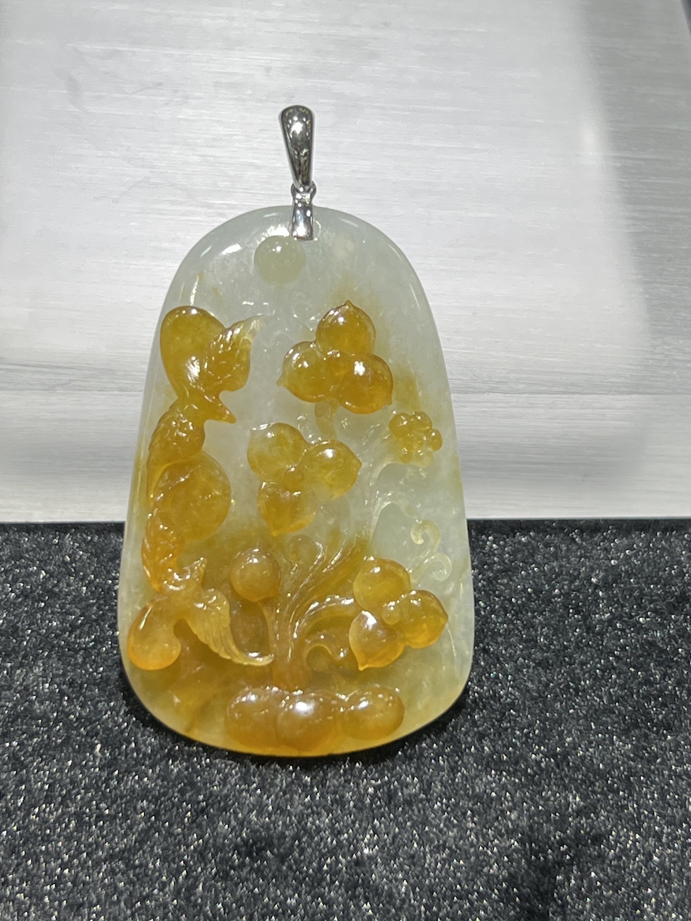 translucent honey yellow Magpie jadeite pendant