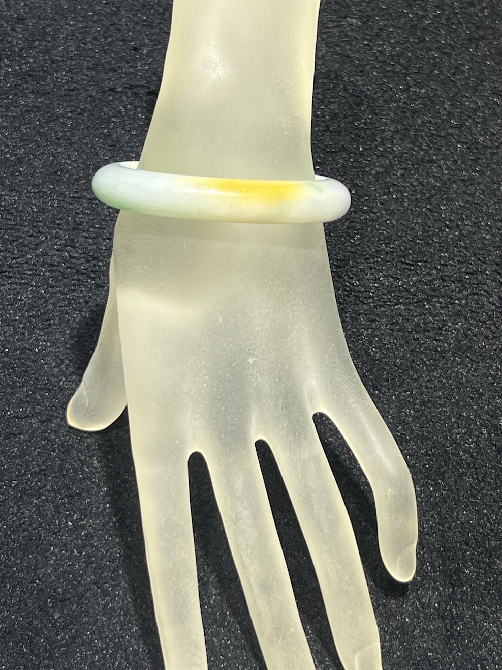 Translucent whiteish green with honey yellow jadeite bangle - Image 2