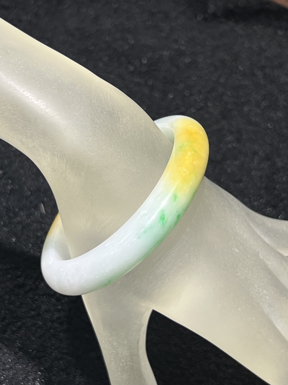 Translucent whiteish green with honey yellow jadeite bangle - Image 3