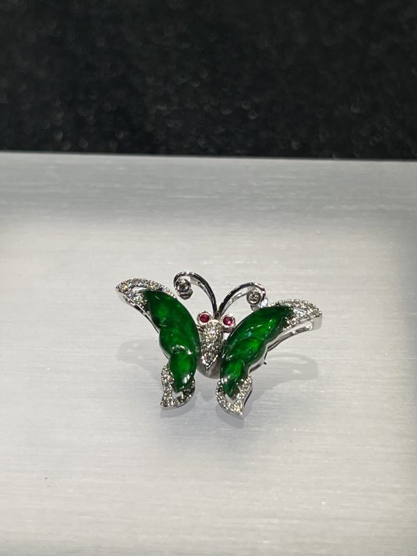 icy translucent old pit green butterfly jadeite pendant/brooch[SOLD OUT] - Image 2