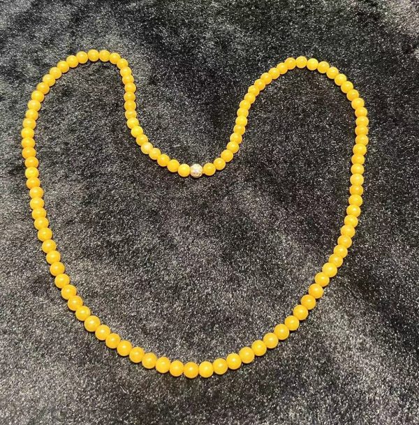 Icy Translucent honey yellow beads(6mm) jadeite necklace - Image 3