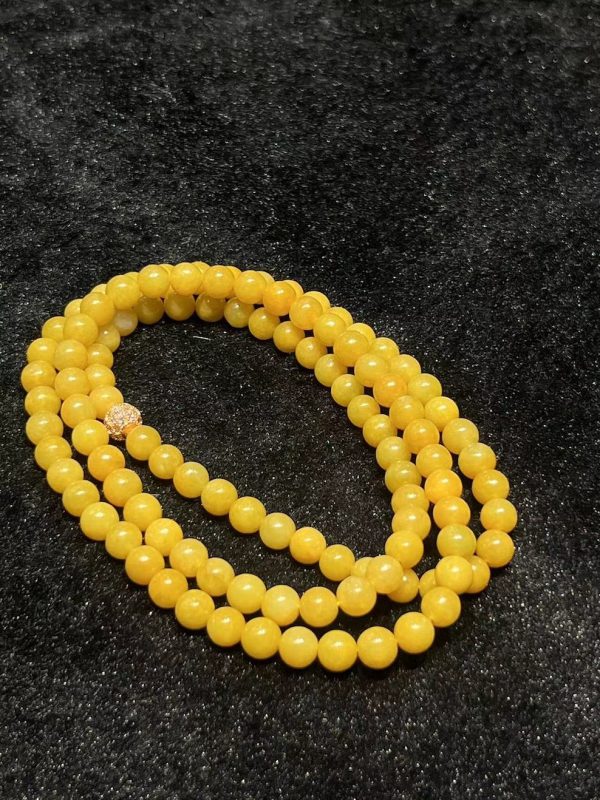 Icy Translucent honey yellow beads(6mm) jadeite necklace - Image 5