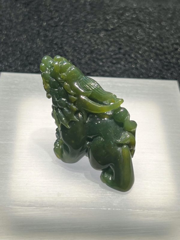 Icy translucent blueish green Pixiu jadeite ornament - Image 3