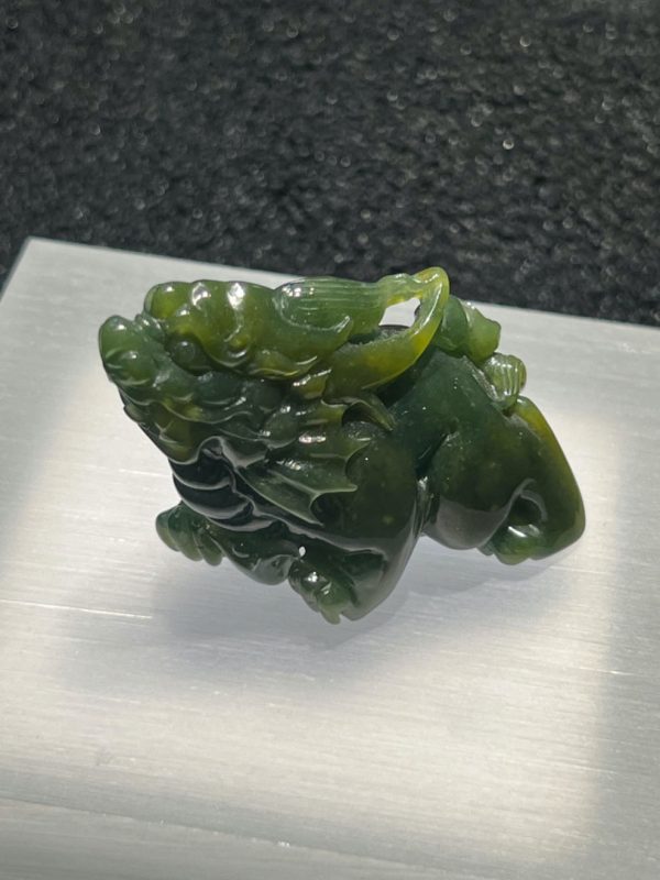 Icy translucent blueish green Pixiu jadeite ornament - Image 4