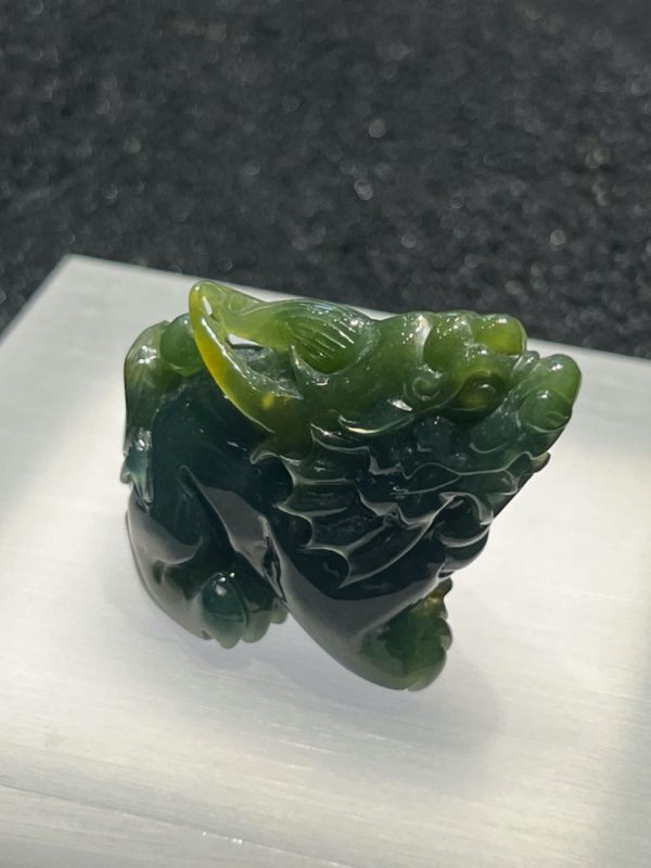 Icy translucent blueish green Pixiu jadeite ornament - Image 5