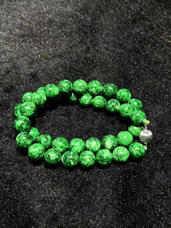 translucent vivid old-pit green beads jadeite necklace - Image 4