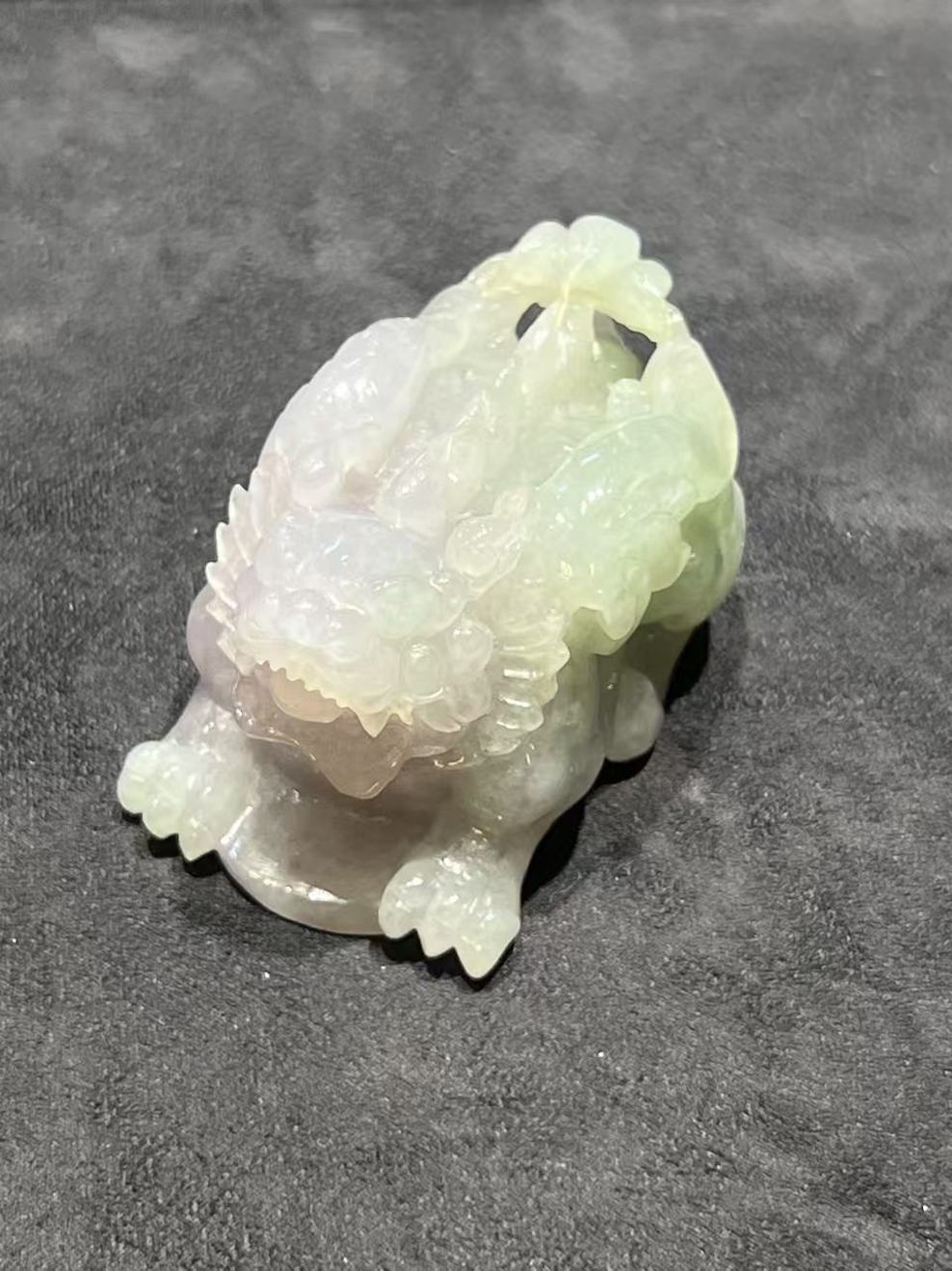 Translucent faint Lavender with Green Jadeite Pixiu Ornament - Image 5