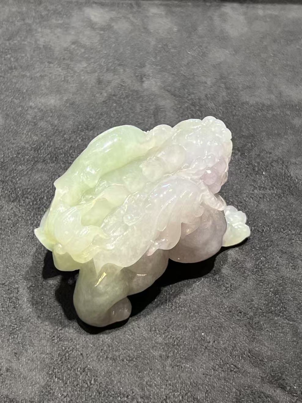 Translucent faint Lavender with Green Jadeite Pixiu Ornament - Image 4