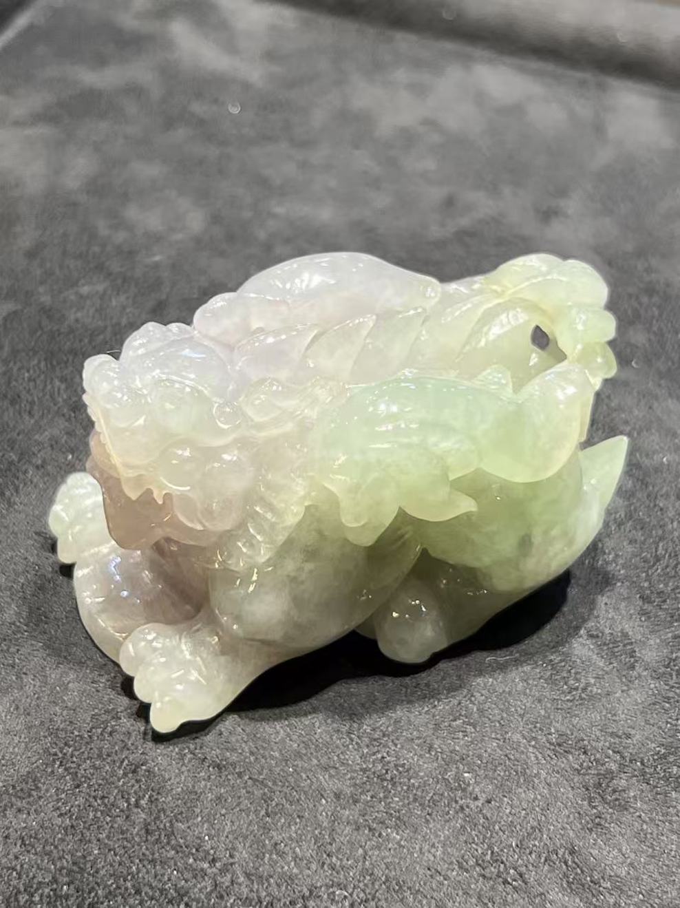 Translucent faint Lavender with Green Jadeite Pixiu Ornament - Image 2