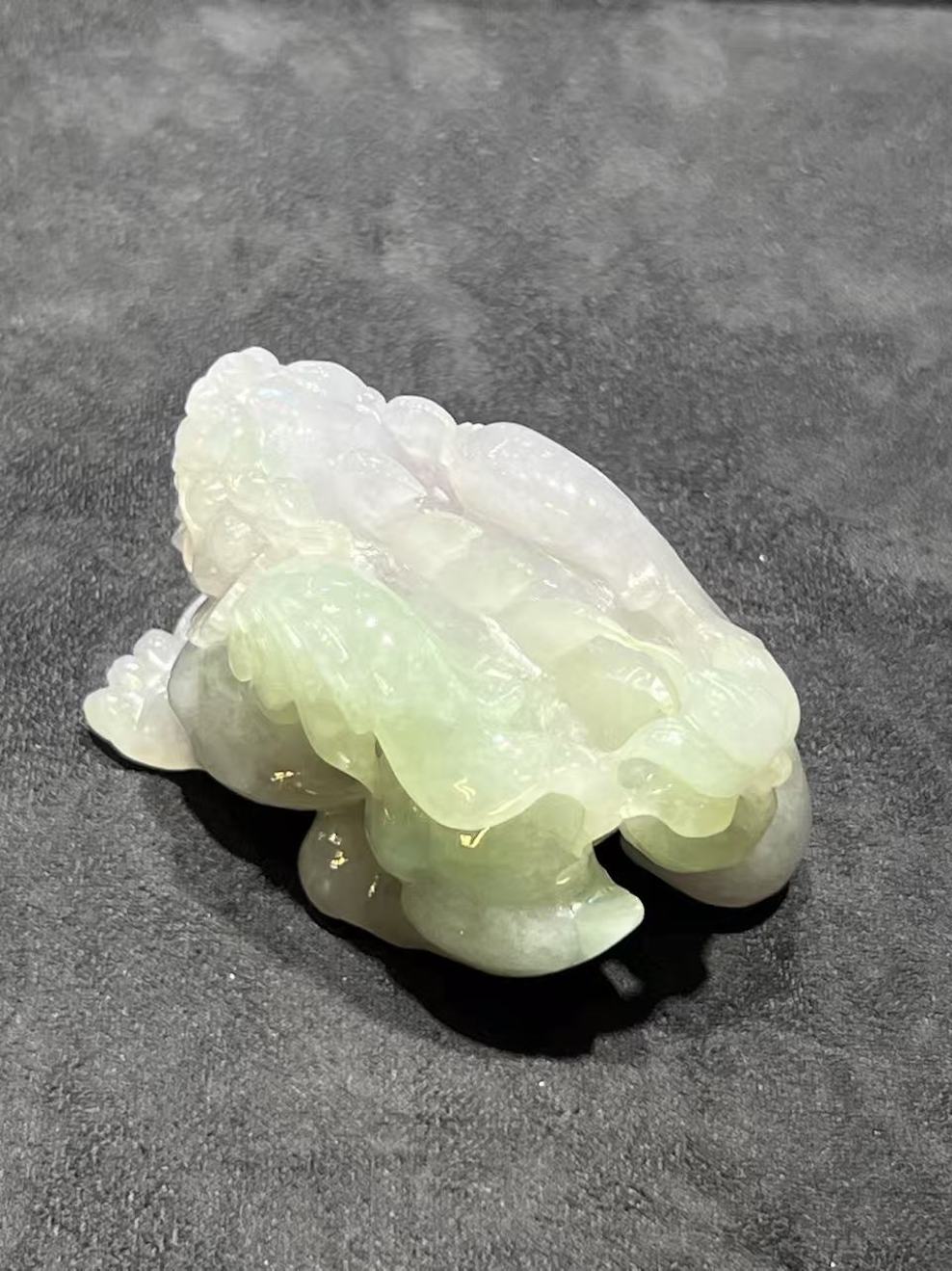 Translucent faint Lavender with Green Jadeite Pixiu Ornament - Image 3