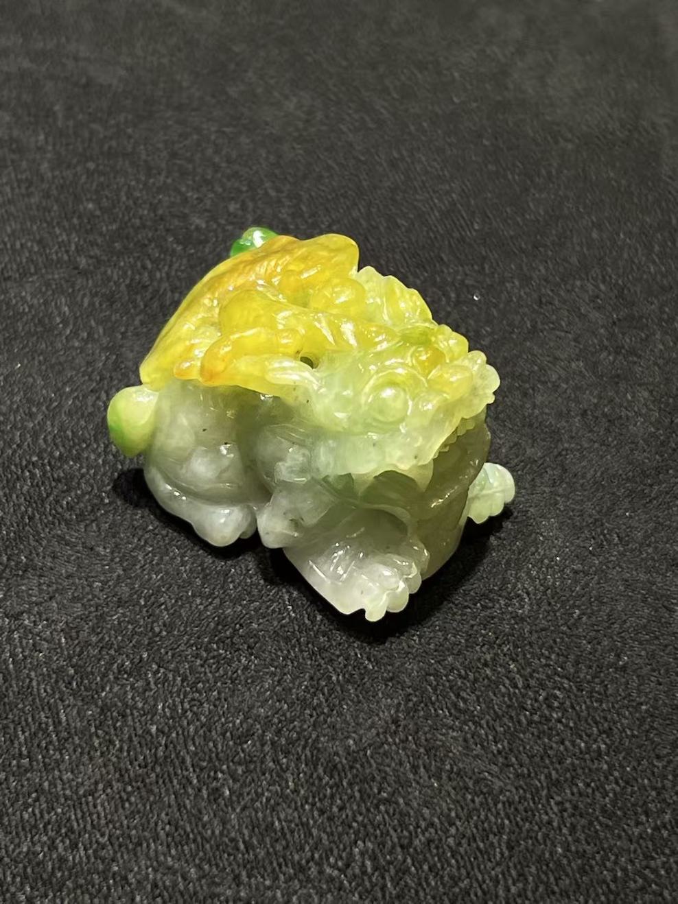 Translucent honey yellow and green jadeite Pixiu ornament