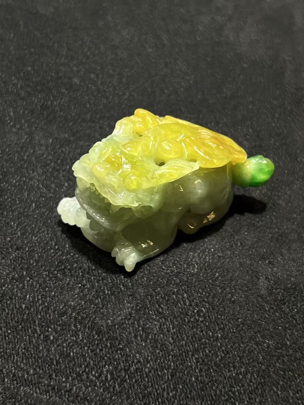 Translucent honey yellow and green jadeite Pixiu ornament