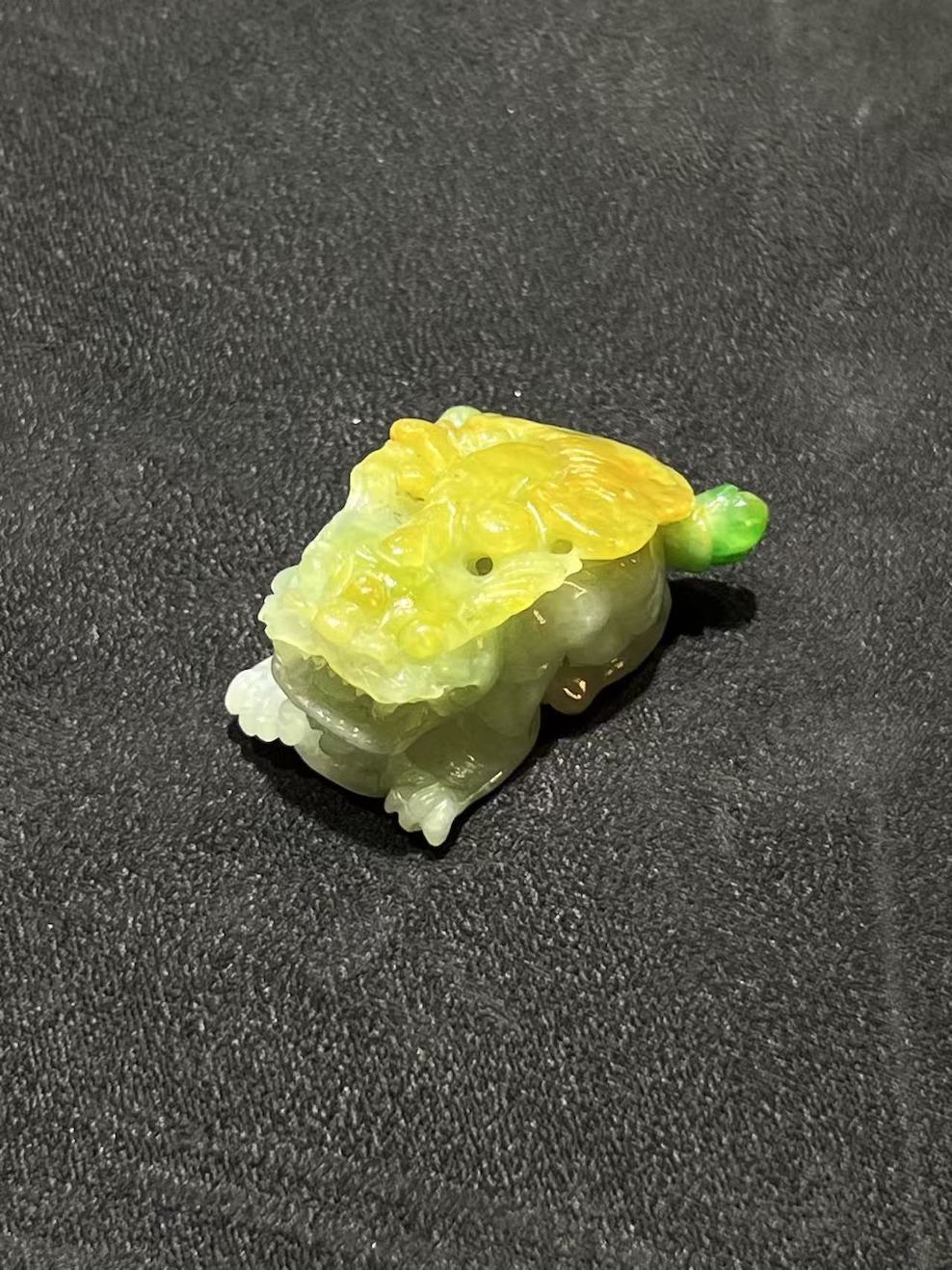 Translucent honey yellow and green jadeite Pixiu ornament