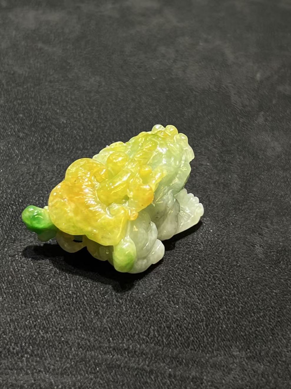 Translucent honey yellow and green jadeite Pixiu ornament