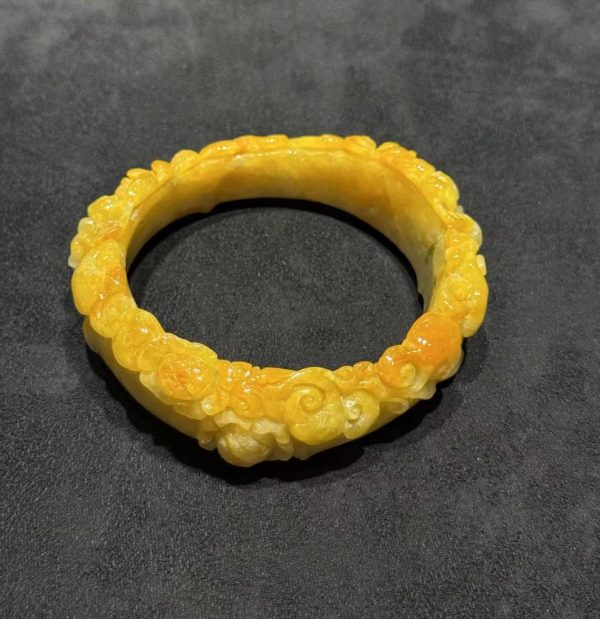 Translucent Yellow Floral & Ruyi Cloud Carving Jadeite Bangle[SOLD OUT] - Image 6