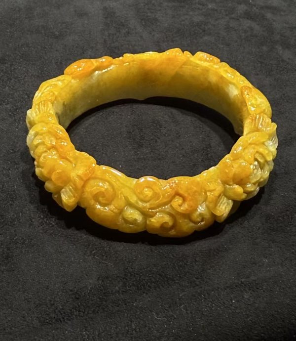 Translucent Yellow Floral & Ruyi Cloud Carving Jadeite Bangle[SOLD OUT] - Image 2