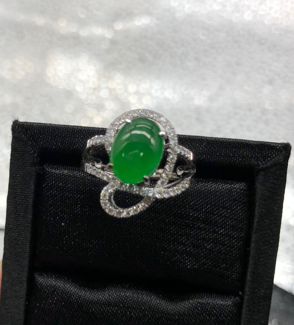 Icy Green Cabochon Jadeite Ring