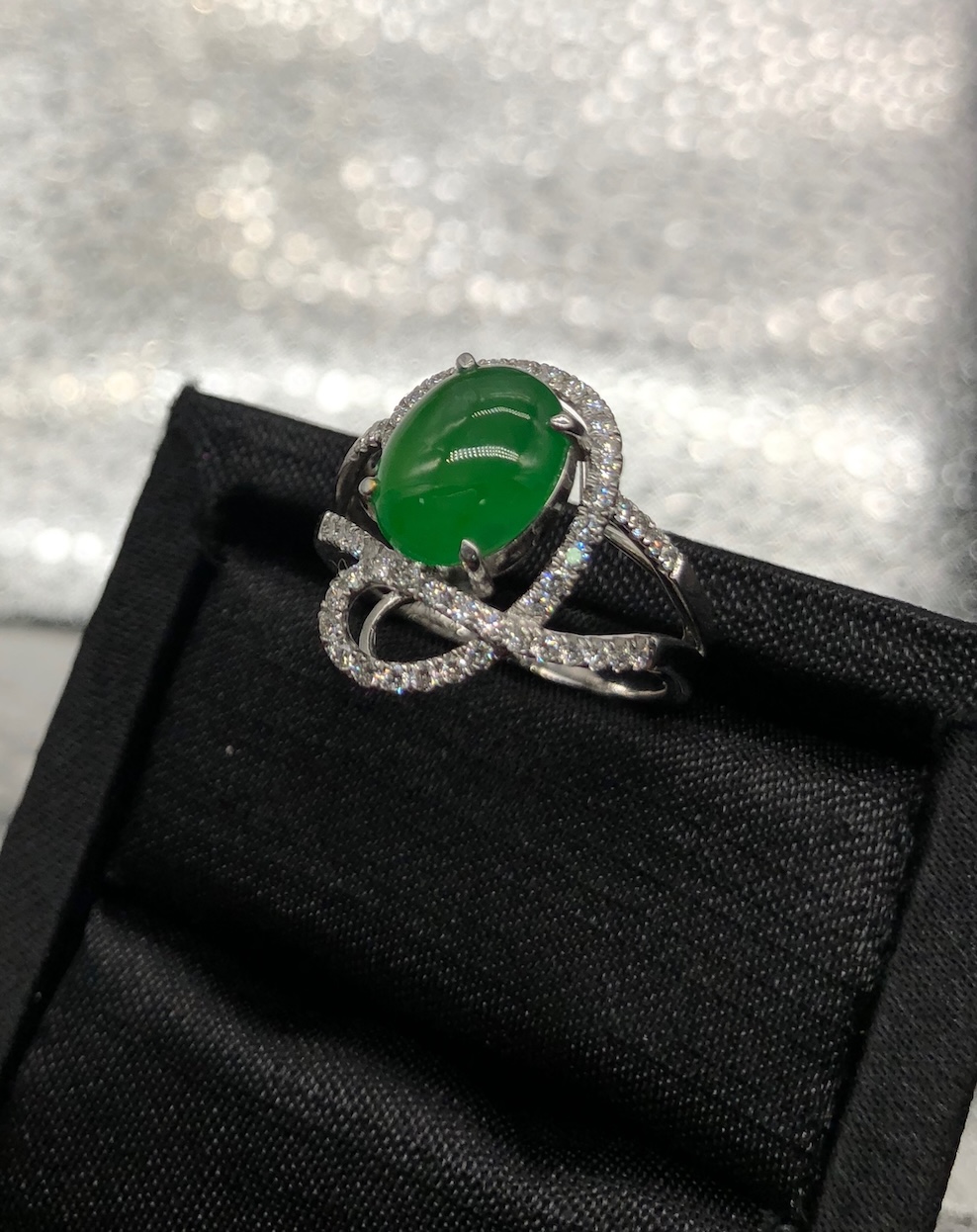 Icy Green Cabochon Jadeite Ring