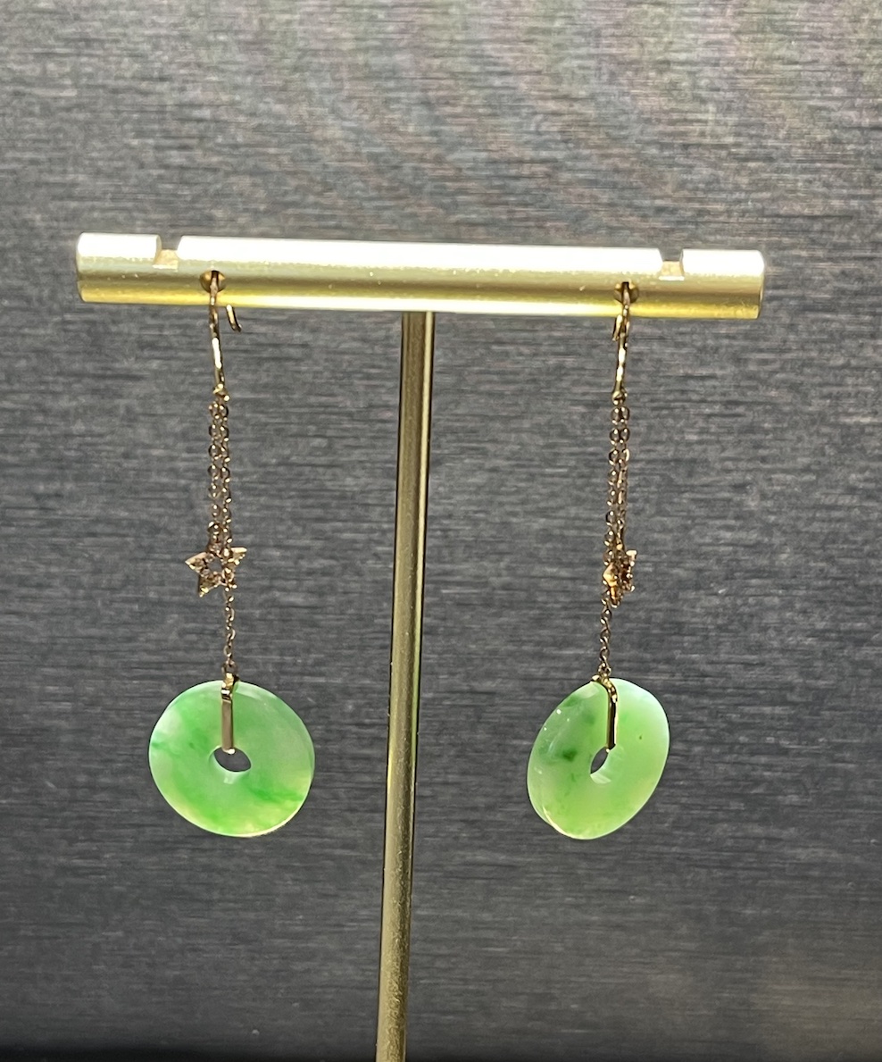 Translucent Green Coin Shape Jadeite Earring