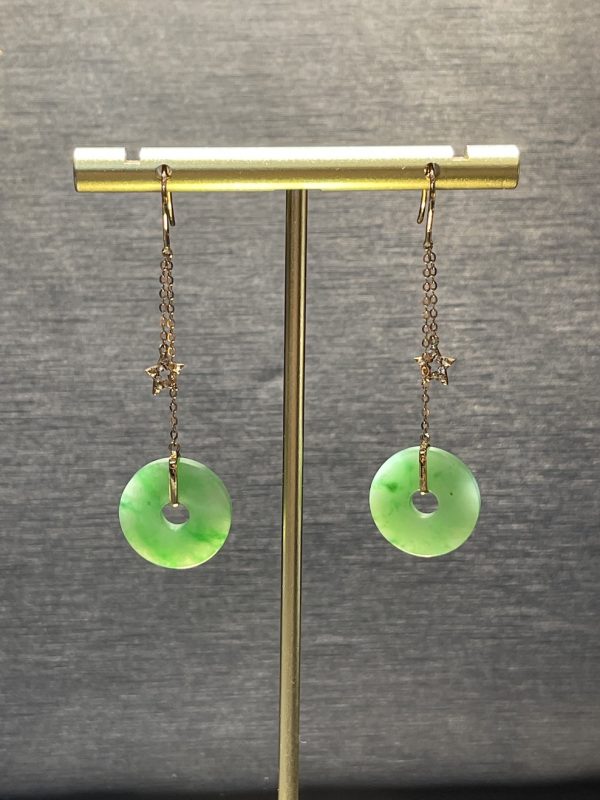 Translucent Green Coin Shape Jadeite Earring - Image 5