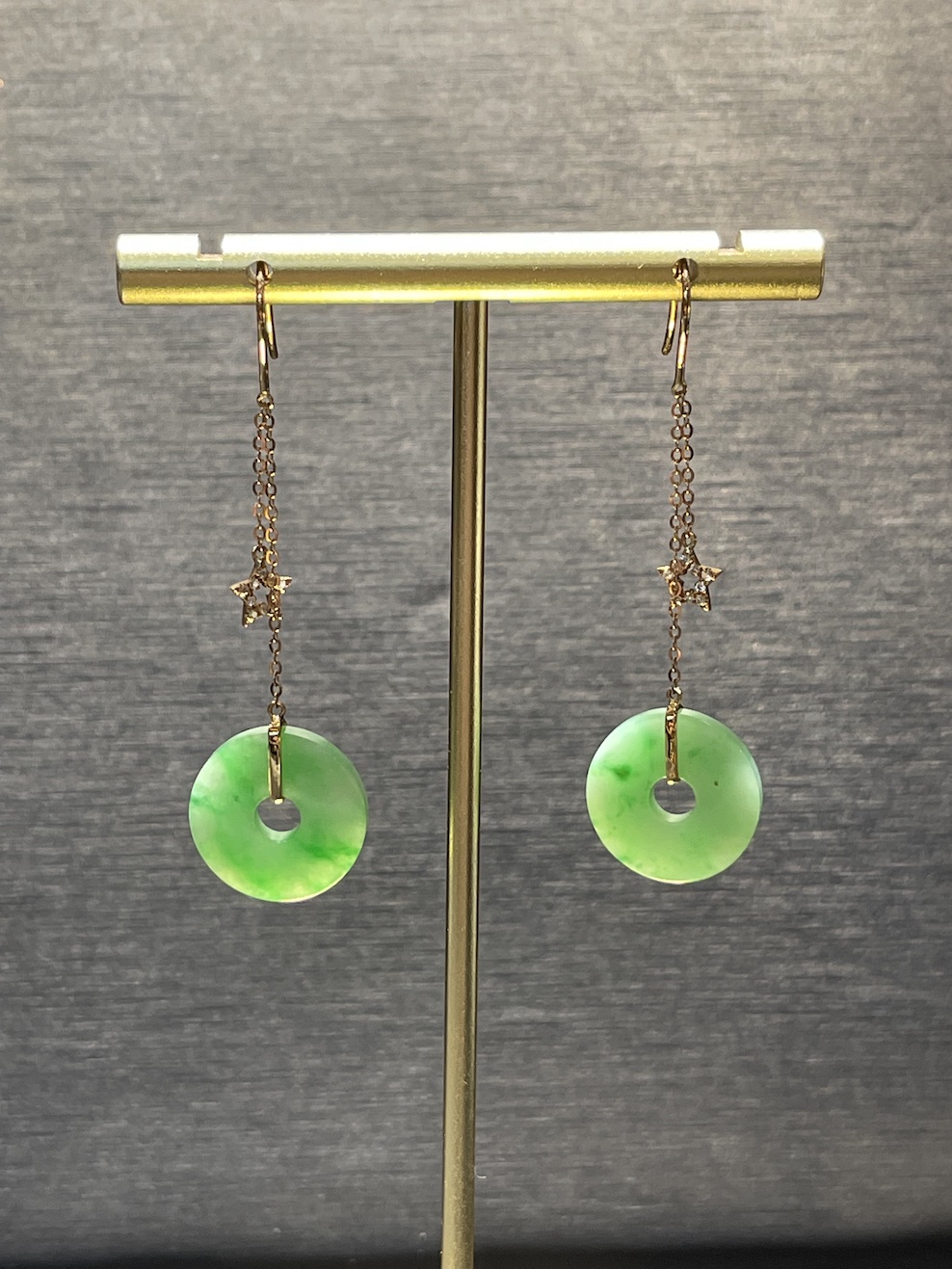 Translucent Green Coin Shape Jadeite Earring - Image 5