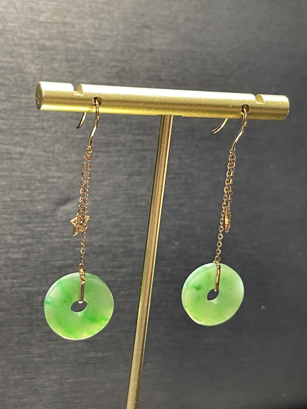 Translucent Green Coin Shape Jadeite Earring - Image 4