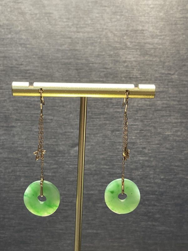 Translucent Green Coin Shape Jadeite Earring - Image 3
