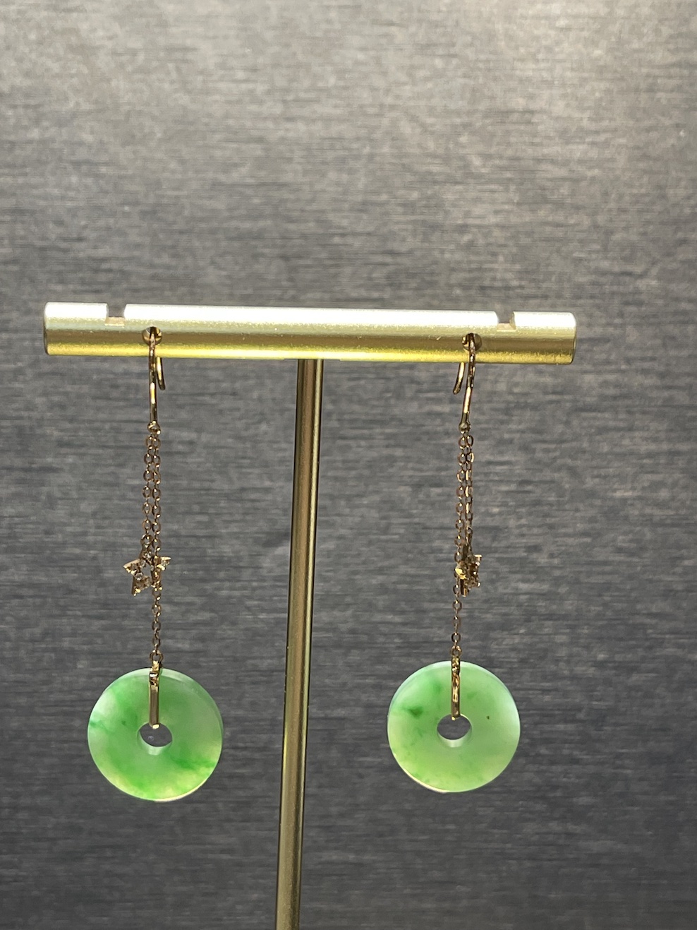 Translucent Green Coin Shape Jadeite Earring - Image 3