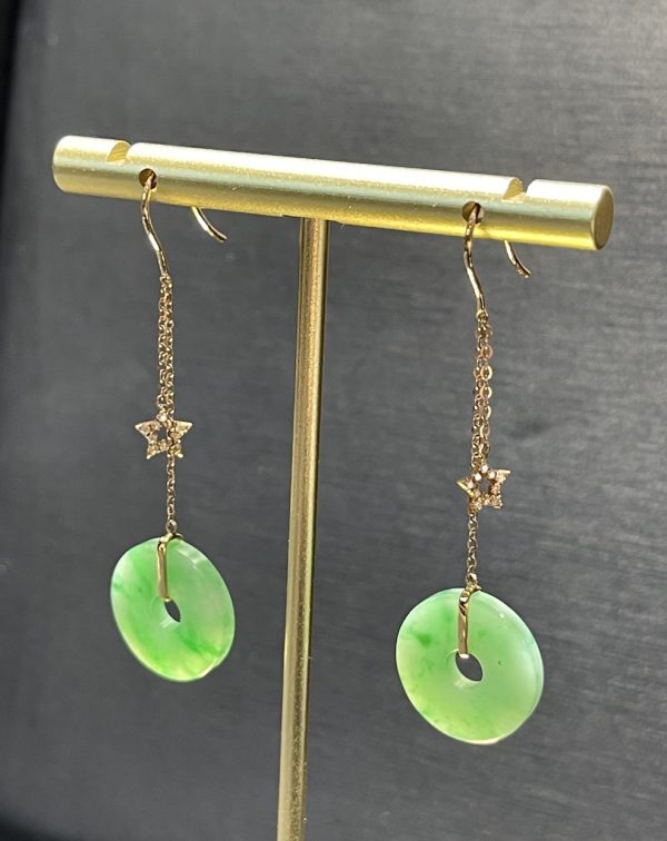 Translucent Green Coin Shape Jadeite Earring - Image 2