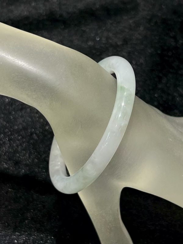Icy translucent whitish faint green jade bangle – natural Type A jadeite bracelet with subtle pale green accents
