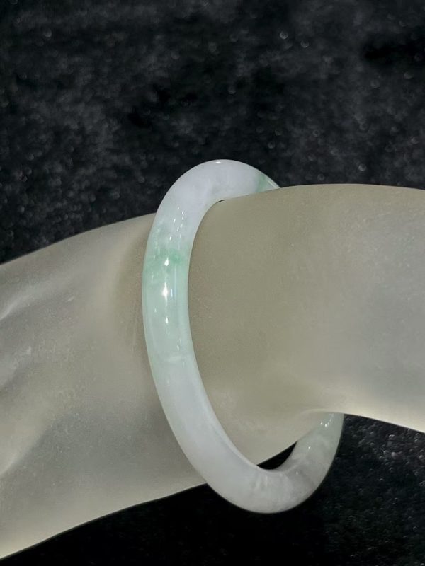 Icy translucent whitish faint green jade bangle – natural Type A jadeite bracelet with subtle pale green accents