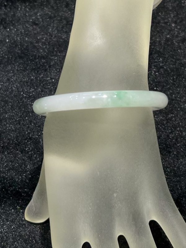 Icy translucent whitish faint green jade bangle – natural Type A jadeite bracelet with subtle pale green accents