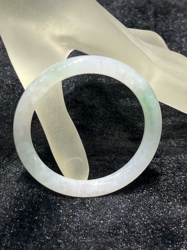 Icy translucent whitish faint green jade bangle – natural Type A jadeite bracelet with subtle pale green accents
