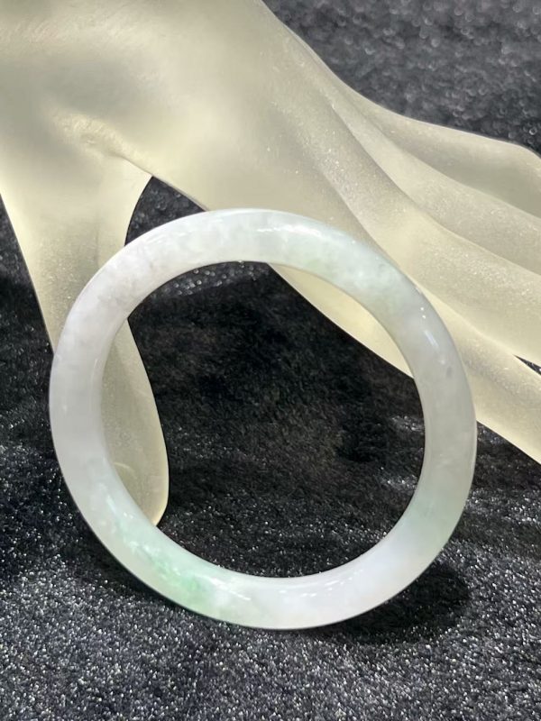 Icy translucent whitish faint green jade bangle – natural Type A jadeite bracelet with subtle pale green accents