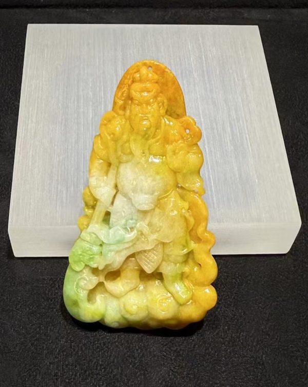 Translucent vibrant yellow with faint green Guan Gong jadeite pendant