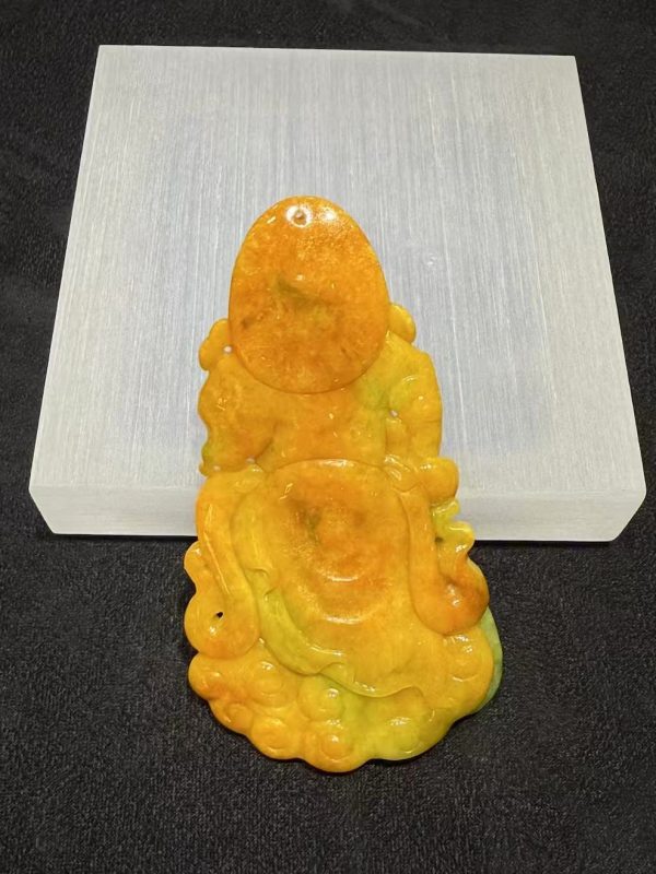 Translucent vibrant yellow with faint green Guan Gong jadeite pendant