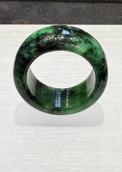 translucent old pit green jadeite ring with natural dark green tones