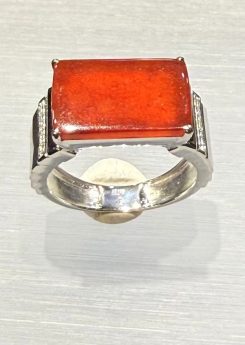 Natural Type A highly translucent reddish jadeite ring set in white gold